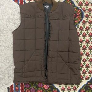 Brown Quilted Puffer Vest with Stand-Up Collar